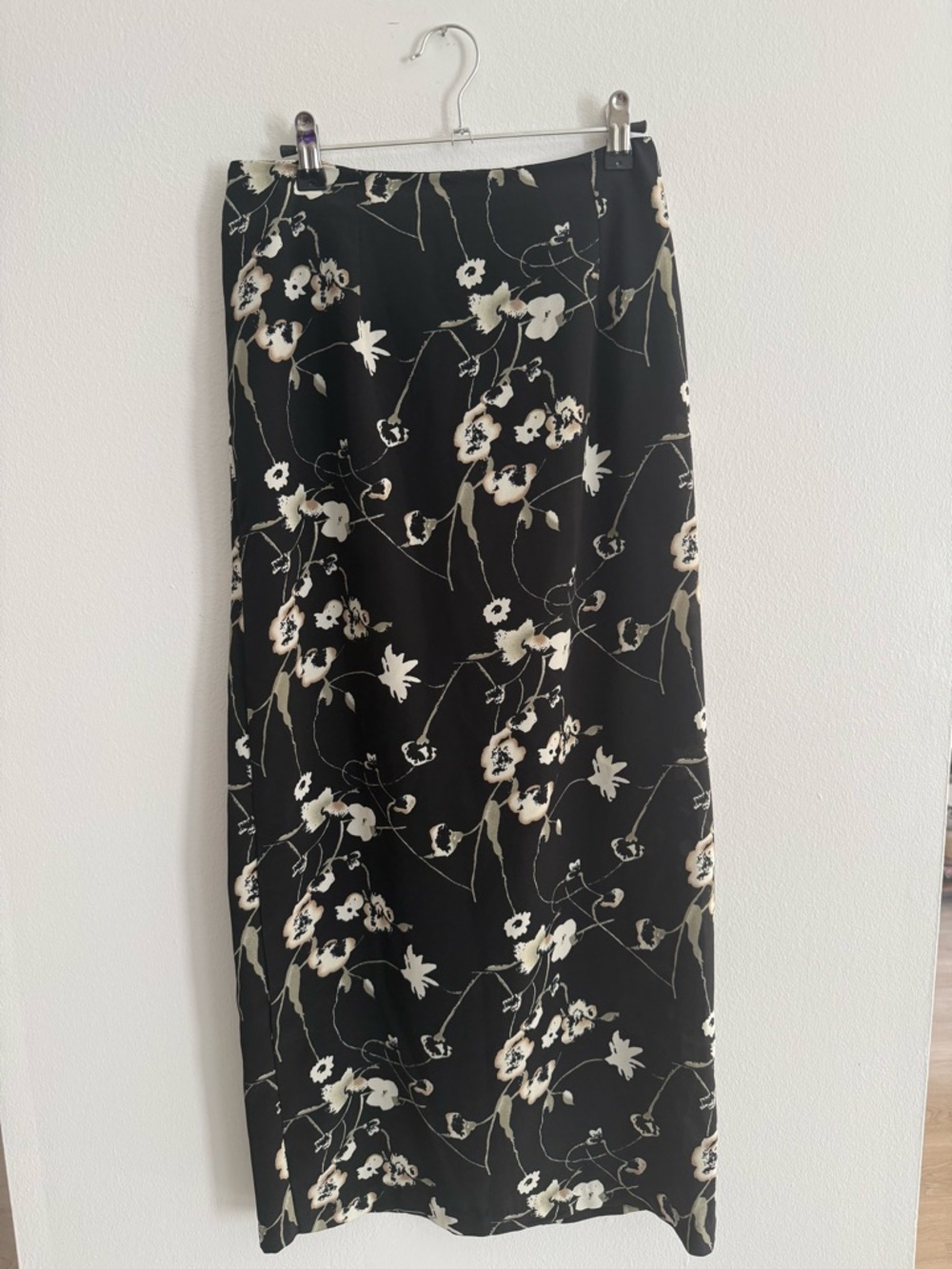 Black Floral Maxi Skirt with Cream Blossoms